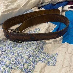 Southwestern Style Brown Leather Belt with Turquoise Accents